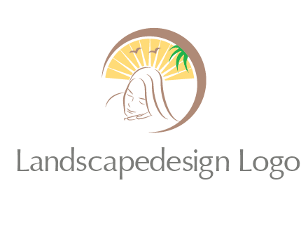 swoosh around sleeping woman head with rays and birds spa logo