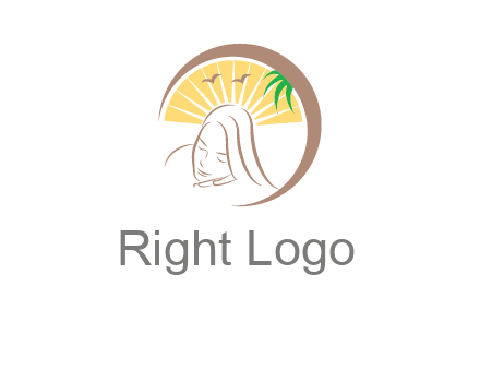 swoosh around sleeping woman head with rays and birds spa logo