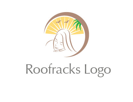 swoosh around sleeping woman head with rays and birds spa logo