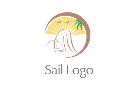 swoosh around sleeping woman head with rays and birds spa logo