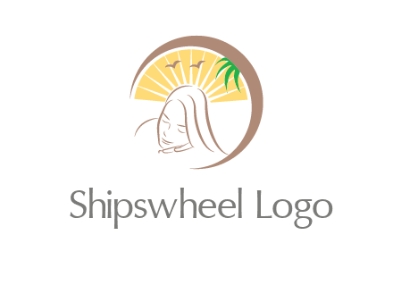swoosh around sleeping woman head with rays and birds spa logo