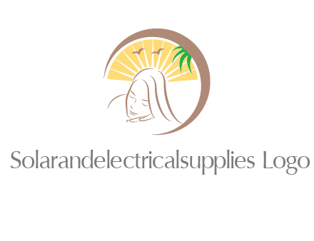 swoosh around sleeping woman head with rays and birds spa logo