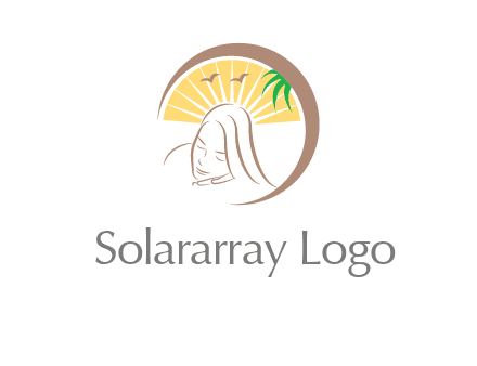 swoosh around sleeping woman head with rays and birds spa logo
