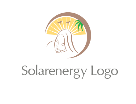 swoosh around sleeping woman head with rays and birds spa logo