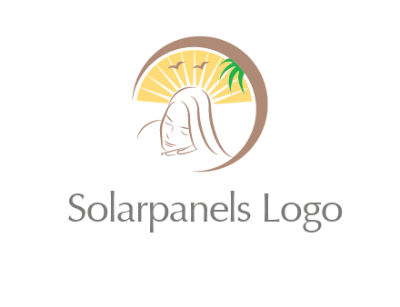 swoosh around sleeping woman head with rays and birds spa logo