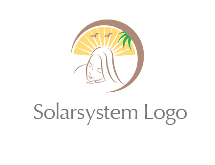 swoosh around sleeping woman head with rays and birds spa logo