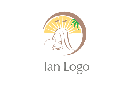 swoosh around sleeping woman head with rays and birds spa logo