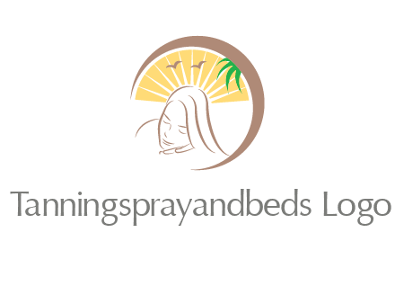 swoosh around sleeping woman head with rays and birds spa logo
