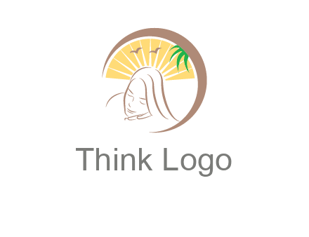 swoosh around sleeping woman head with rays and birds spa logo