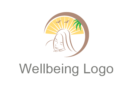 swoosh around sleeping woman head with rays and birds spa logo