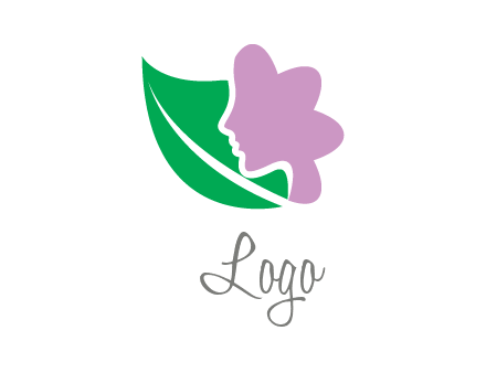 leave and woman head as flower logo icon