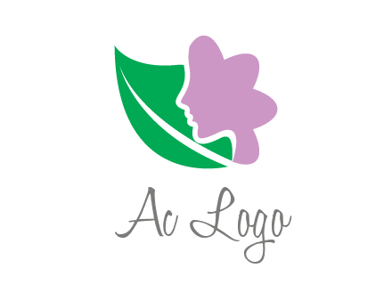 leave and woman head as flower logo icon