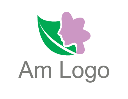 leave and woman head as flower logo icon