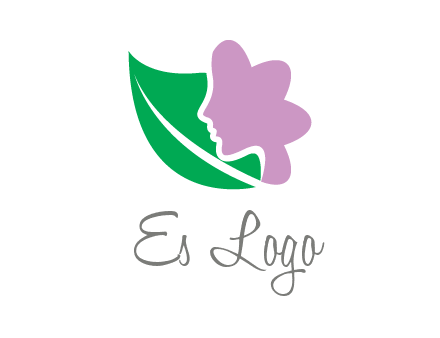 leave and woman head as flower logo icon