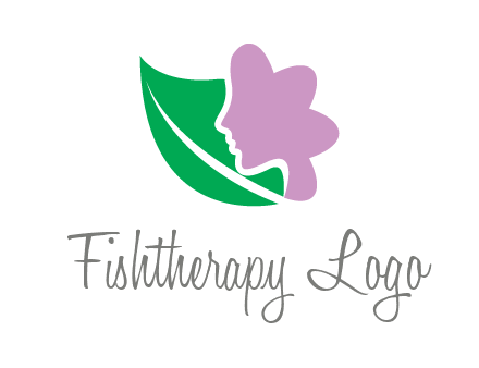 leave and woman head as flower logo icon