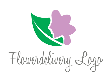leave and woman head as flower logo icon
