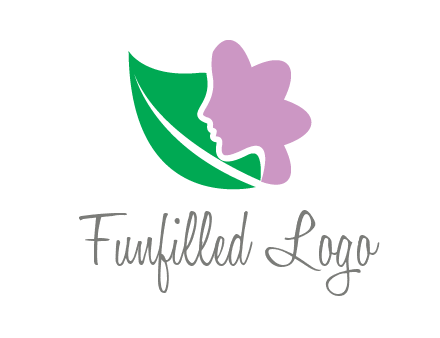 leave and woman head as flower logo icon
