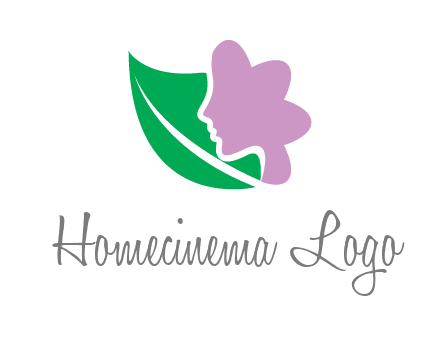 leave and woman head as flower logo icon