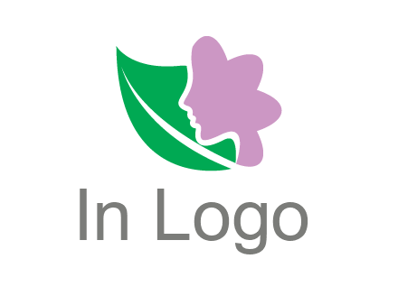 leave and woman head as flower logo icon