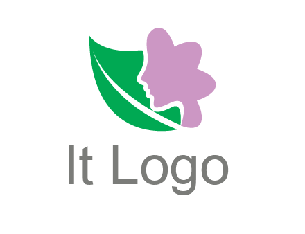 leave and woman head as flower logo icon