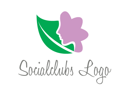 leave and woman head as flower logo icon