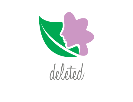 leave and woman head as flower logo icon