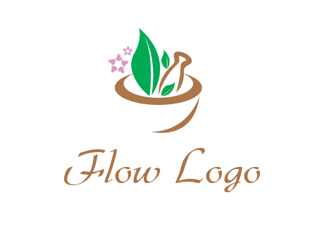 leaves flowers in pestle mortar healthcare logo