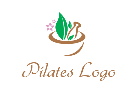 leaves flowers in pestle mortar healthcare logo