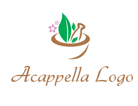 leaves flowers in pestle mortar healthcare logo