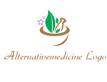 leaves flowers in pestle mortar healthcare logo