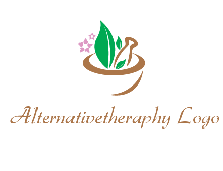 leaves flowers in pestle mortar healthcare logo