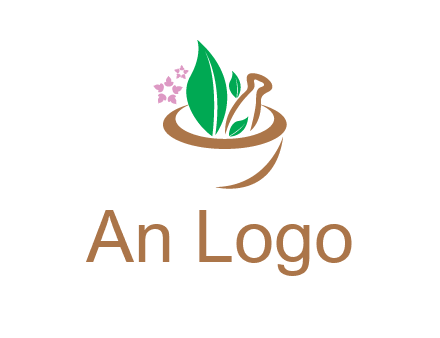 leaves flowers in pestle mortar healthcare logo