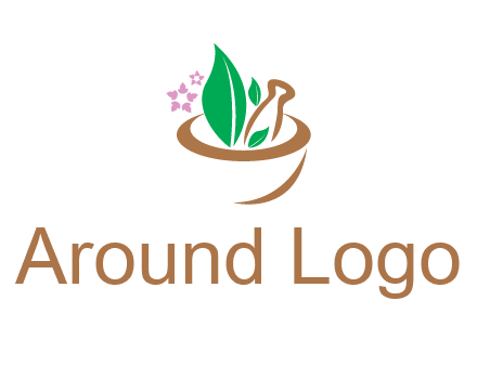 leaves flowers in pestle mortar healthcare logo