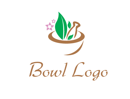 leaves flowers in pestle mortar healthcare logo