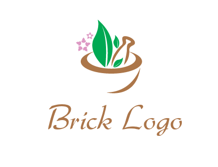 leaves flowers in pestle mortar healthcare logo
