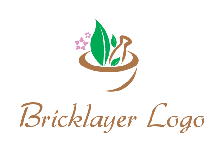 leaves flowers in pestle mortar healthcare logo