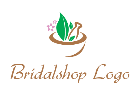 leaves flowers in pestle mortar healthcare logo