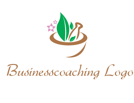 leaves flowers in pestle mortar healthcare logo