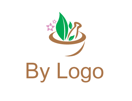 leaves flowers in pestle mortar healthcare logo