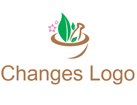 leaves flowers in pestle mortar healthcare logo