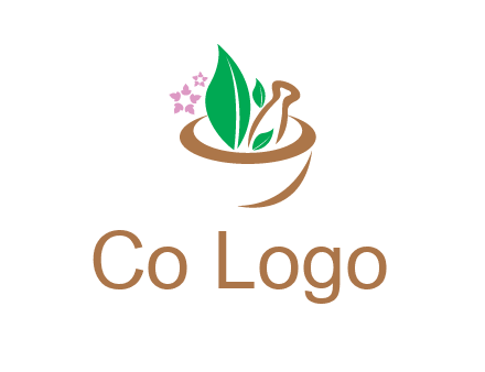 leaves flowers in pestle mortar healthcare logo