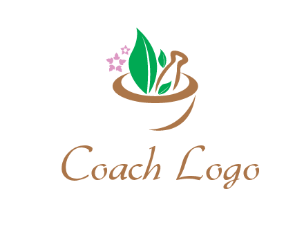 leaves flowers in pestle mortar healthcare logo