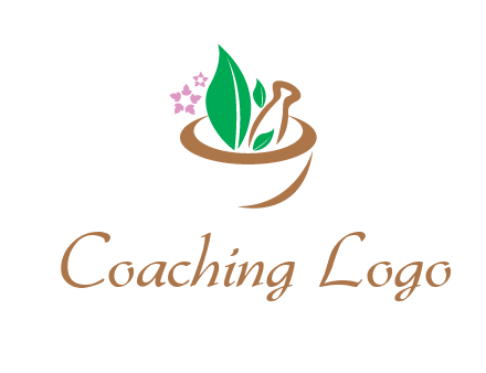 leaves flowers in pestle mortar healthcare logo