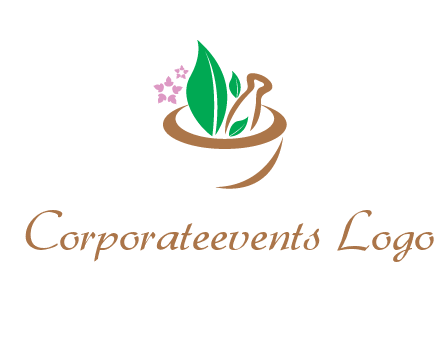leaves flowers in pestle mortar healthcare logo