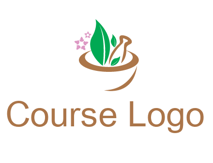 leaves flowers in pestle mortar healthcare logo