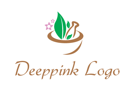 leaves flowers in pestle mortar healthcare logo