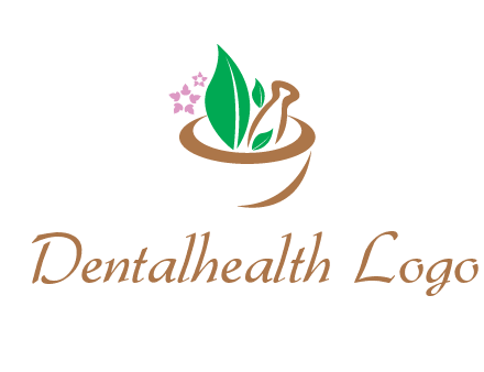 leaves flowers in pestle mortar healthcare logo