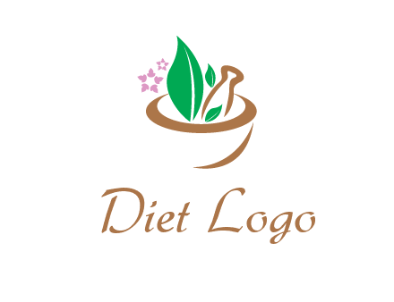 leaves flowers in pestle mortar healthcare logo