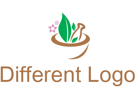 leaves flowers in pestle mortar healthcare logo