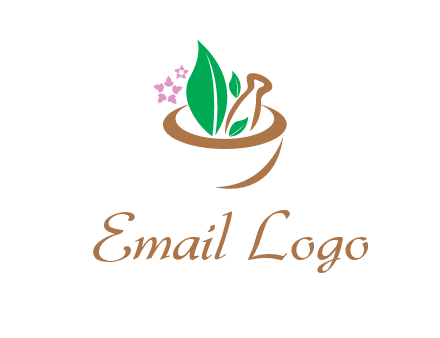 leaves flowers in pestle mortar healthcare logo